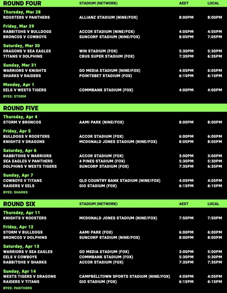 The 2024 NRL Draw Every Game, Every Venue, Every Club! League Freak